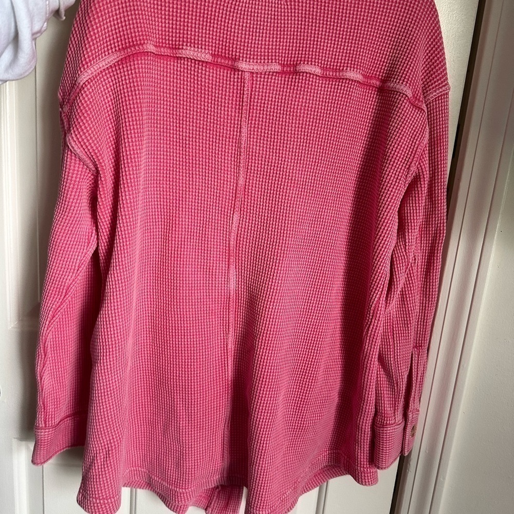Hot pink ribbed shirt jacket - Picture 4 of 6